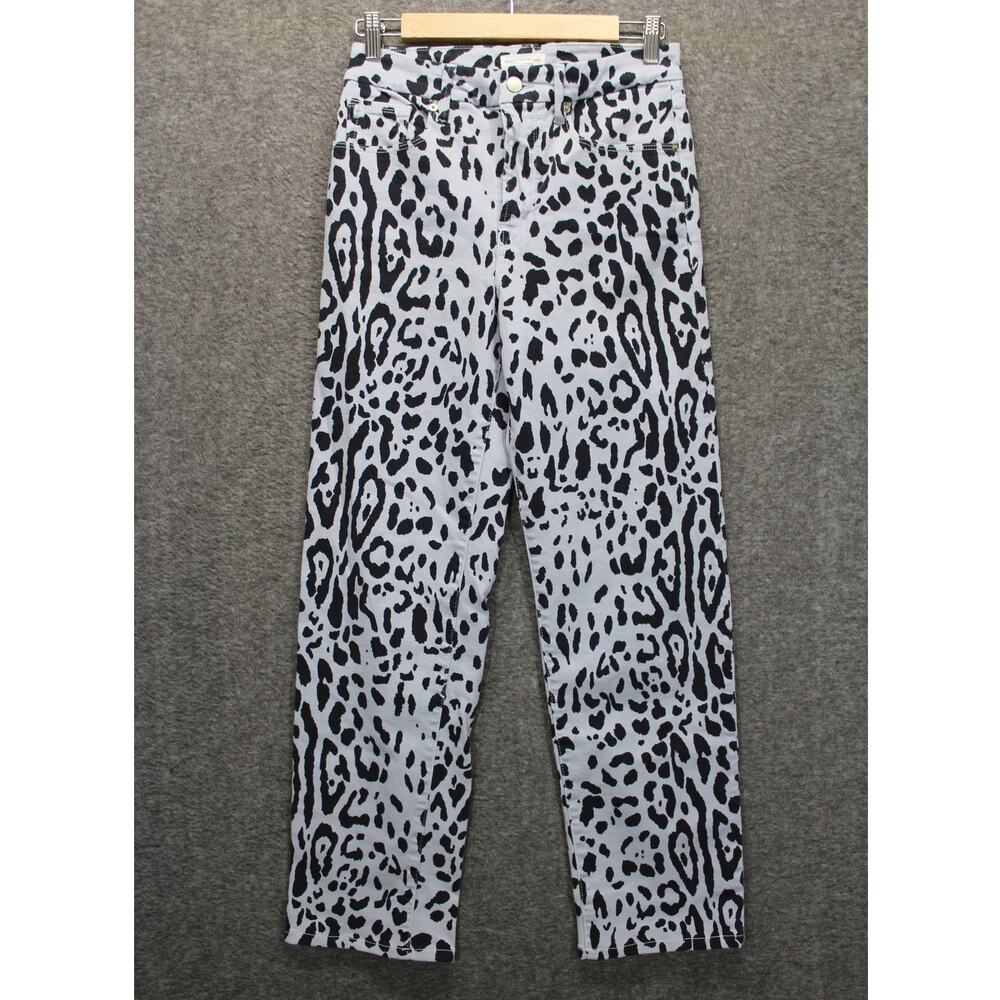 Good American Straight High Rise Mineral Glass Leopard Print Jean Gray - Size 8